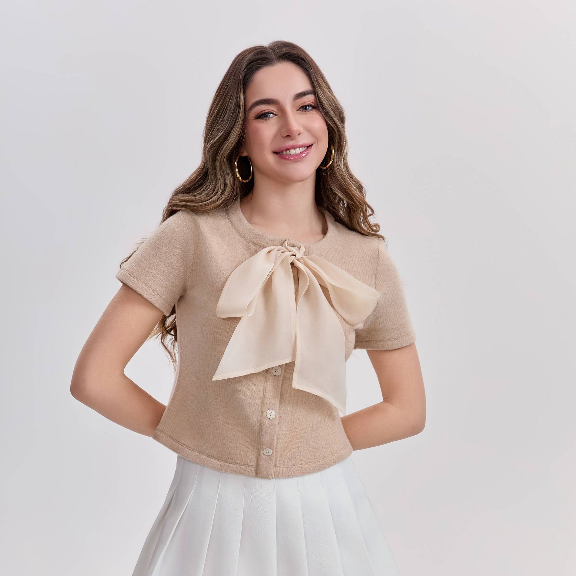 Women's Bow Tie Cardigan - Wild Fable™ Beige