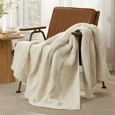 Amelie Home Chenille Knit Throw Blanket – Soft Checkered Texture for Sofa, Bed, and Living Room
