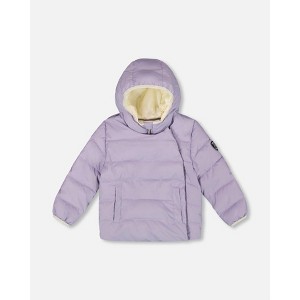 Deux par Deux Girl Compressible Winter Puffy Coat Designed for Car Seat Purple Gray - 1 of 4