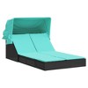 vidaXL Black Poly Rattan Double Sun Lounger with Canopy and Turquoise Cushions - 2 of 4