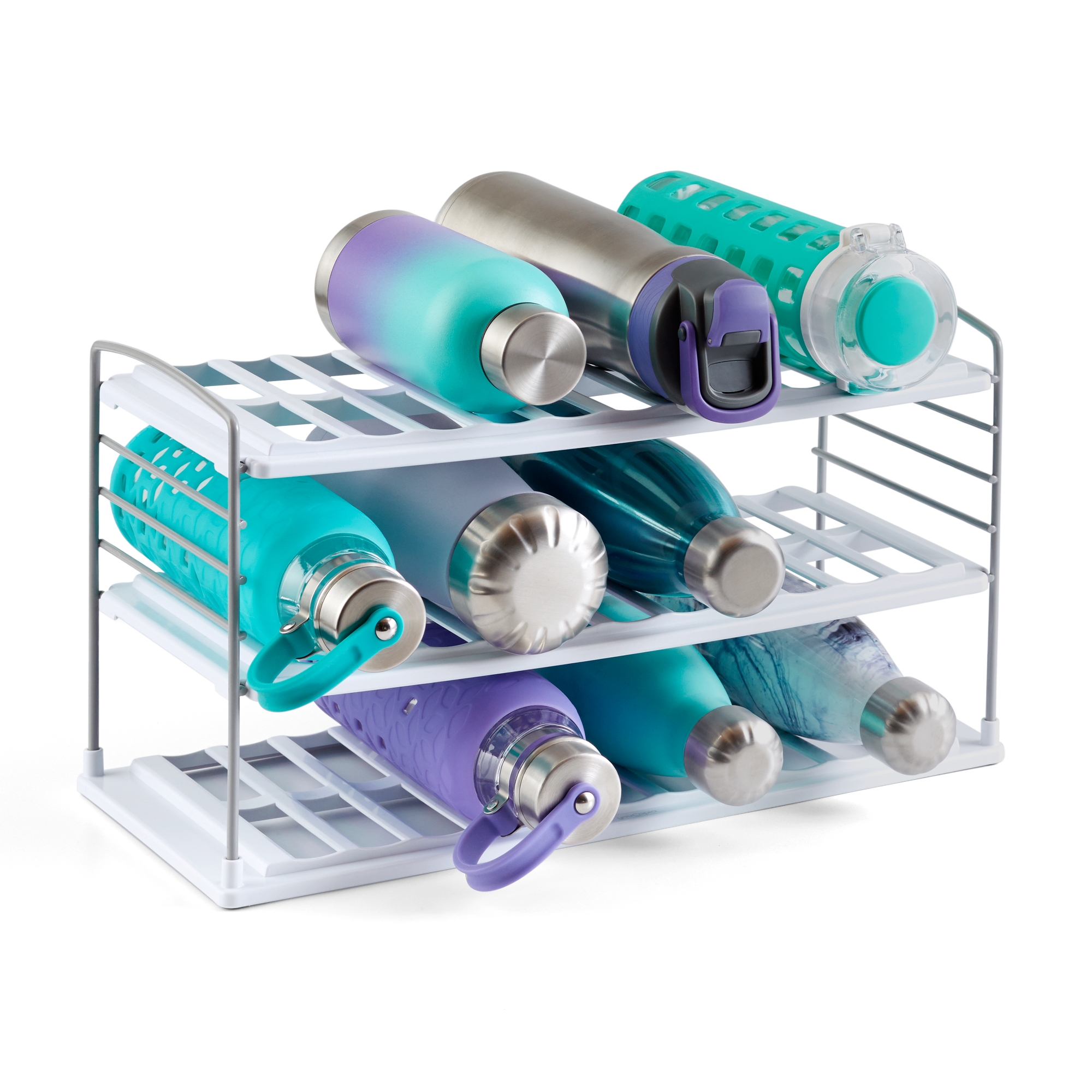 YouCopia UpSpace 3 Shelf Wide Bottle Organizer: Freestanding Kitchen Storage, Non-Slip Grip, Steel & Plastic, 16.4" Width