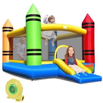 Costway Inflatable Bounce House Kids Jumping Castle w/ Slide Ocean Balls & 480W Blower