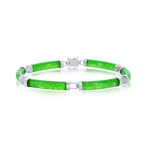 Bella Silver Sterling Silver Jade Curved Bar Link Bracelet - Green - 7.5 Inch - 1 of 3