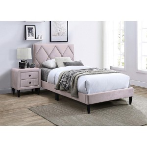 Okak Platform Bed Frame with Velvet Upholstered Bedroom Furniture with Adjustable Headboard for Youth Wood Slats No Box Spring Needed - 1 of 4