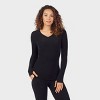 Warm Essentials by Cuddl Duds Women's Textured Fleece Thermal V-Neck Top - Black - 3 of 4