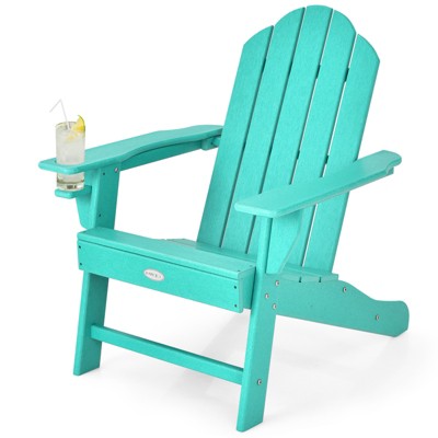 Tangkula Adirondack Chair Outdoor with Cup Holde Weather Resistant Lounger Chair for Backyard Garden Patio and Deck Black/Grey/Turquoise/White