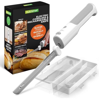 NutriChef Electric Bread Knife - Lightweight, Contoured Grip Handle - Stainless Steel Blades for Bread, Meat, and Poultry - USB Rechargeable