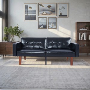 DOMETOUR Modern Sofa for Living Room Bedroom, PU Leather Backrest Can Be Flattened Convertible Sofa Bed - 1 of 4