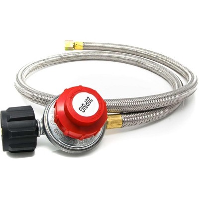 GasOne  4 ft High Pressure Propane 0-20 Psi Adjustable Propane Regulator with Steel Braided Hose QCC-1 Type, 2113
