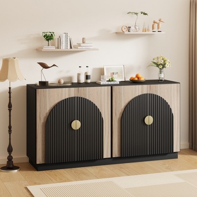 Nasitip 43" Mid-Century Fluted Buffet Cabinet w/ Arched Doors - Modular Sideboard w/ Adjustable Shelves for Dining, Living & Kitchen Storage