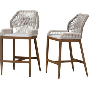 PURPLE LEAF 2 Pieces Bar Stools Patio Modern Rattan Barstools Aluminum Woven Tall Bar Chairs with Cushions for Outdoor Kitchen Island Garden - 1 of 1