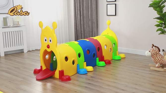 Qaba Kids Caterpillar Tunnel Outdoor Indoor Climb-N-Crawl Play Equipment for 3-6 Years Old, 6 Sections, for Daycare, Preschool, Playground, 2 of 12, play video