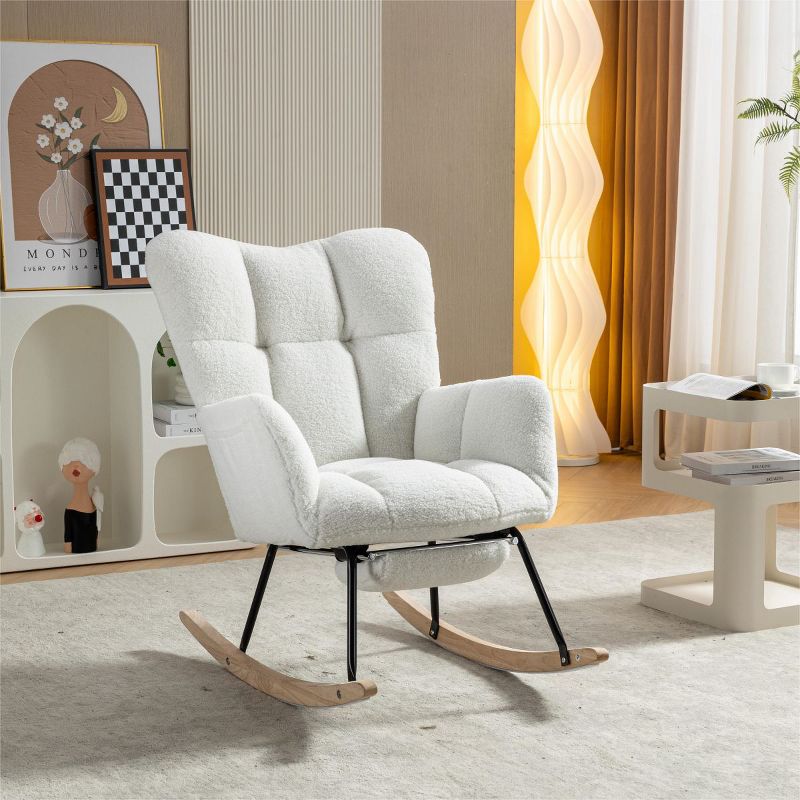 April Upholstered Glider Rocker with Footrest,Nursery Rocking Chair With Footrest,with High Backrest Mid Century Rocking Chair-Maison Boucle‎, 2 of 9