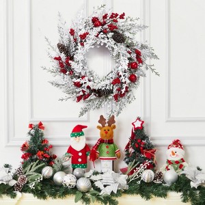 Coucheta snow-Flocked Christmas Wreath – Pine Cones, Berries, Apples for Door/Fireplace - 1 of 4