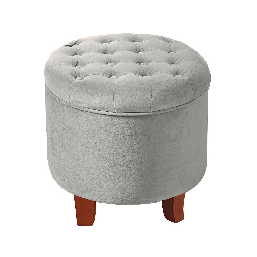 Photos - Pouffe / Bench Large Round Button Tufted Storage Ottoman Gray - HomePop