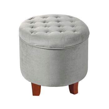 Large Round Button Tufted Storage Ottoman Gray - HomePop