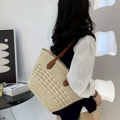 BEAFUP Chic Rattan Woven Straw Shoulder Bag - Large Capacity, Handmade Shopping basket women's Bag  for Women, Perfect for Daily Match