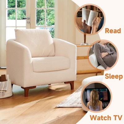 Cream Faux Leather Barrel Accent Chair with Ottoman