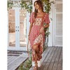 Coolmee Women's Summer Boho Floral Print Dress Vintage Square Neck Ruffle Swing Flowy Beach Long Maxi Dress - 3 of 4