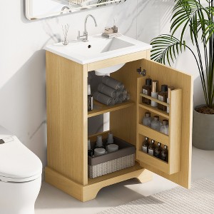 ORRD 20" Bathroom Vanity with Sink, Cabinet with Soft-Close Door, Storage Rack, and Adjustable Shelf, Natural Wood - 1 of 4