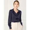 INSPIRE CHIC Women's Puff Long Sleeve Point Collar Vintage Button Work Satin Shirt - 2 of 4