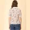 Allegra K Women's Floral Turndown Collar Split Neck Short Sleeve Elegant Vintage Tops - 3 of 4