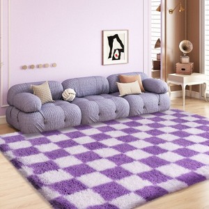 5x7 Feet Checkered Area Rugs For Living Room, Black Modern Super Soft Fluffy Rugs for Bedroom Home Aesthetic Decor - 1 of 4