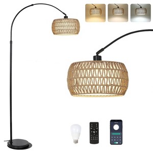 KTMBDW Dimmable Floor Lamp, LED Edison Bulb Included, Arc Floor Lamps for Living Room Modern Standing Lamp with Linen Shade for Bedroom Office, Black - 1 of 4