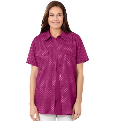 Woman Within Plus Size Short-Sleeve Cotton Campshirt