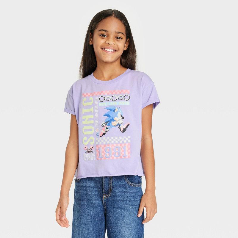 Girls&#39; Sonic the Hedgehog Boyfriend Short Sleeve Graphic T-Shirt - Lavender, 1 of 4