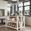 Wooden Kitchen Island, Bakers Rack with Storage, Large Kitchen Island Table with 3 Tier Microwave Stand Oven Shelf, 6 Hooks - 3 of 4