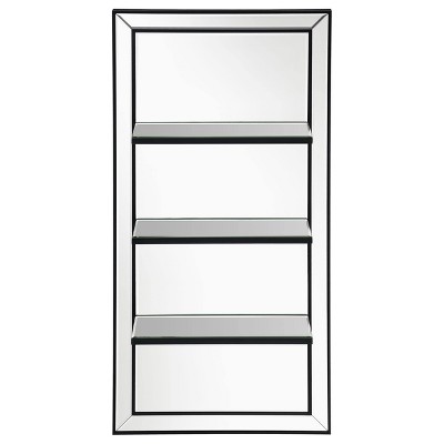 Silver Rectangular 3-Shelf Wall Mirror with Dark Edge