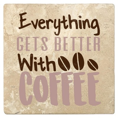 Christmas by Krebs Set of 4 Ivory and Black "Everything GETS BETTER With COFFEE" Square Coasters 4"