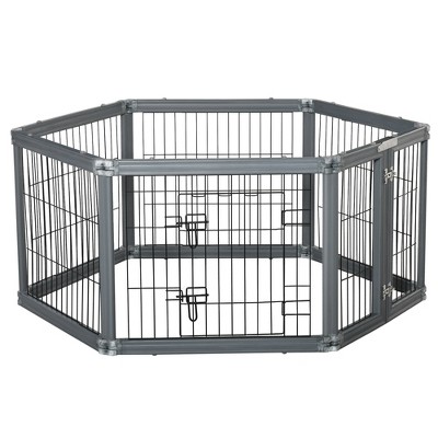 PawHut 24.5" Heavy Duty Pet Playpen, 6 Panels Dog Exercise Pen, Foldable Puppy Play Whelping Fence, with Door, Double Latches, Indoor & Outdoor, Gray