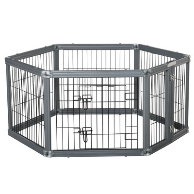 Pawhut 24.5 Heavy Duty Pet Playpen 6 Panels Dog Exercise Pen Foldable Puppy Play Whelping Fence With Door Double Latches Indoor Outdoor Gray Target