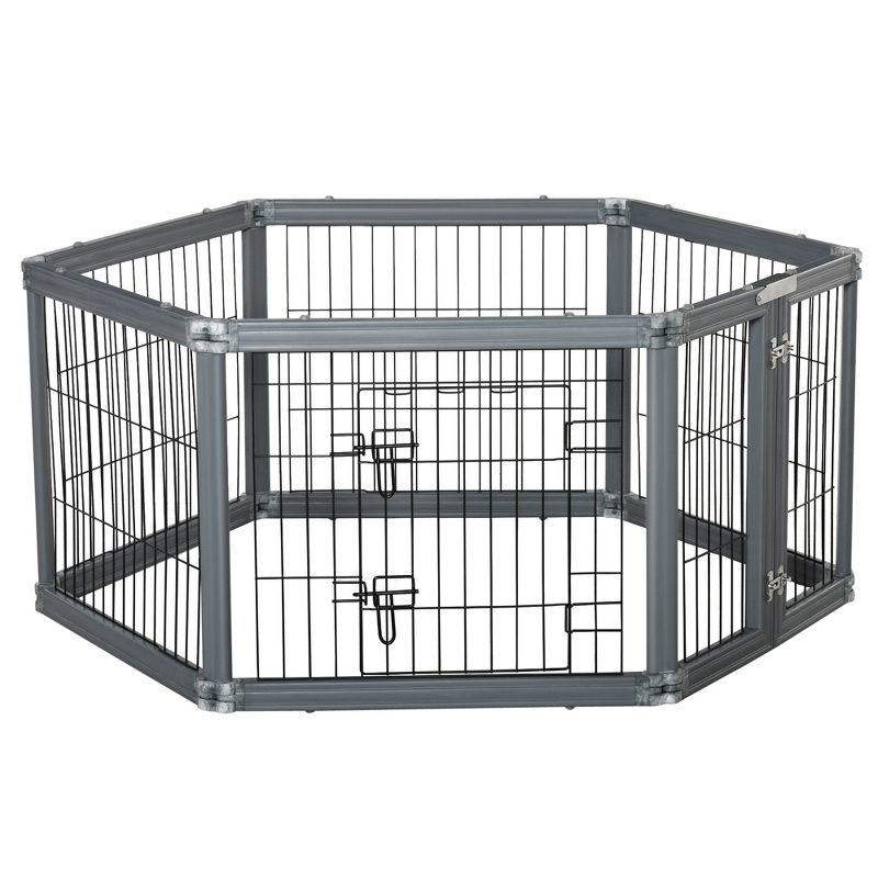 PawHut 24.5" Heavy Duty Pet Playpen, 6 Panels Dog Exercise Pen, Foldable Puppy Play Whelping Fence, with Door, Double Latches, Indoor & Outdoor, 1 of 7