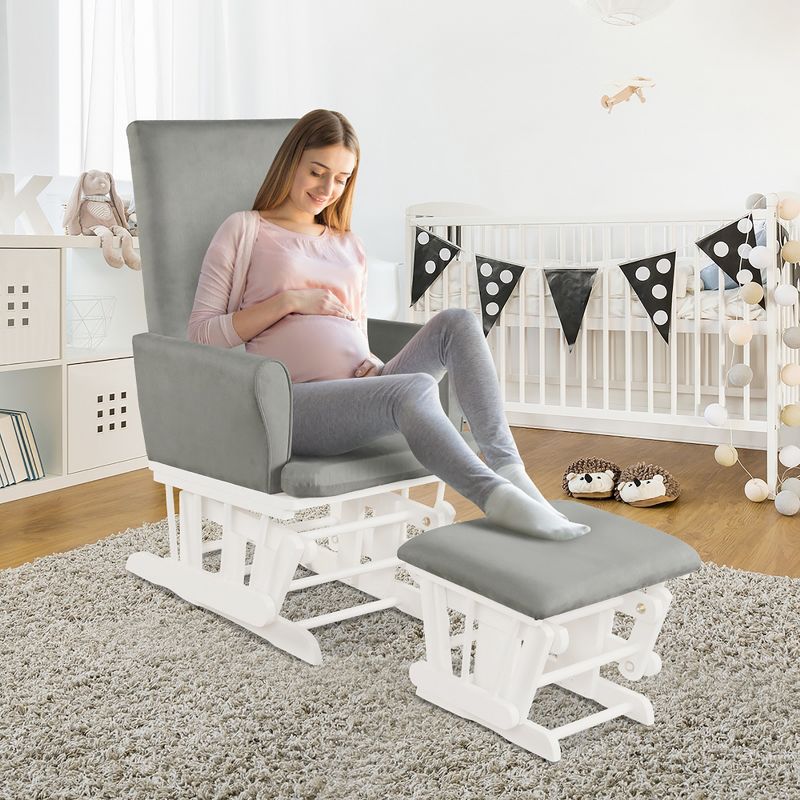 Costway Baby Nursery Relax Rocker Rocking Chair Glider & Ottoman Set w/Cushion Grey/Brown/Pink, 4 of 11