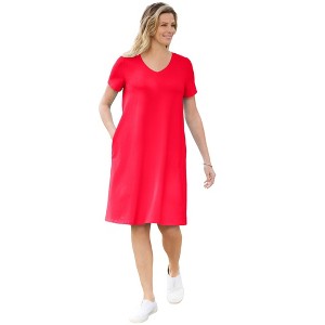 Woman Within Plus Size Perfect Short-Sleeve V-Neck Tee Dress - 1 of 4