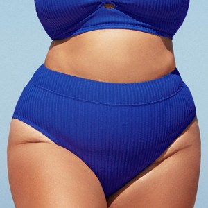 Women's Plus Size Ribbed Modest Widen Band High Waist Bikini Bottom -Cupshe - 1 of 4