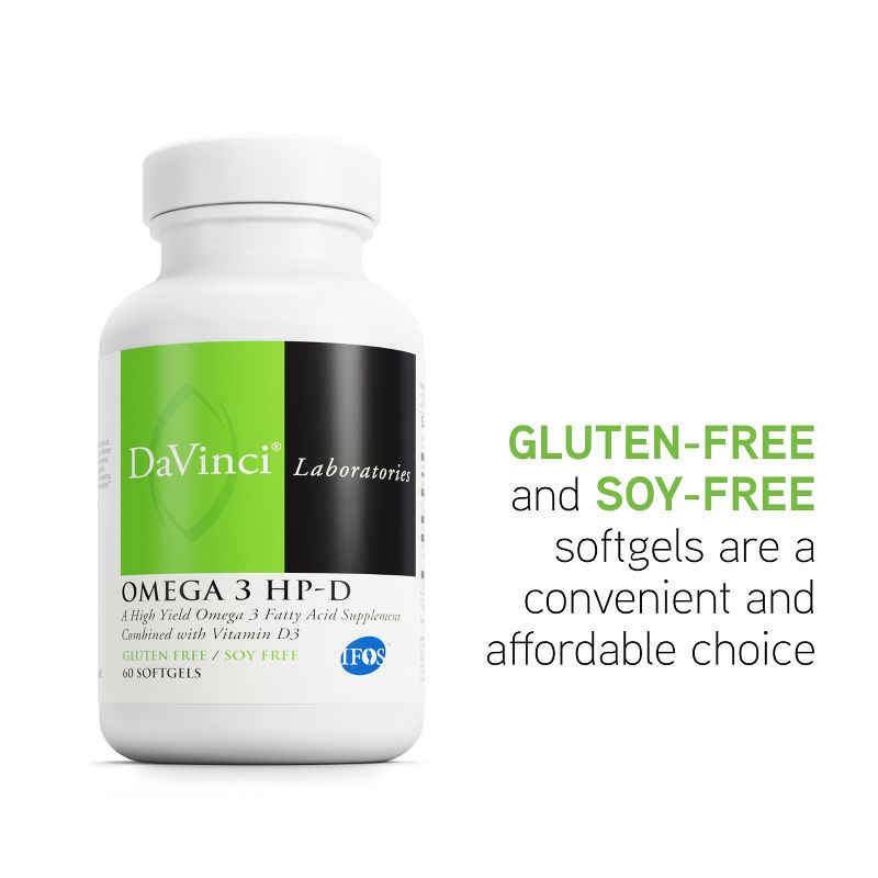 DaVinci Labs Omega 3 HP-D - Dietary Supplement to Support Immune System, Healthy Joints, Cardiovascular and Skin Health* - Gluten-Free - 60 Softgels, 5 of 7