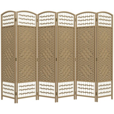 NicBex 5.6' Tall 6-panel Room Divider Folding Privacy Screen for Room Separation, Wave Fiber Freestanding Wall Partition, Natural Wood