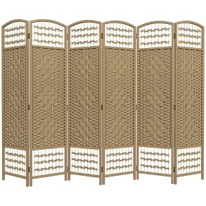 NicBex 5.6' Tall 6-panel Room Divider Folding Privacy Screen for Room Separation, Wave Fiber Freestanding Wall Partition, Natural Wood - 1 of 4