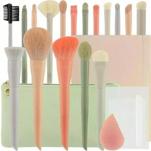 Morandi 17 - Piece Makeup Brush Set with Bag, Sponge Protector, Synthetic Hair, Wooden Handle, Gift Box - 1 of 4
