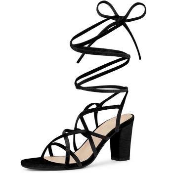 Perphy Women Strappy Lace Up Slingback Chunky Heels Sandals