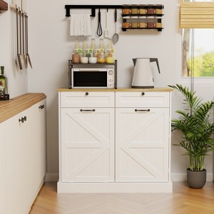 VYNXARIA Kitchen Trash Can Storage Cabinet with 2 Drawers & 1 Tilt Out Trash Cabinet & 1 door with storage rack & 2 Shelves£¬White - 1 of 4