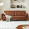 ATJafurn 86 inch Mid Century Modern Brown Leather Couch, Luxury Vintage 3-Seater Tan Sleeper Sofa Sectional Loveseat for Living Room and Office - 3 of 4