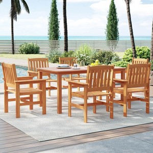 Costway 7 PCS Patio Wood Dining Table Set with 2” Umbrella Hole Outside Furniture Set - 1 of 4
