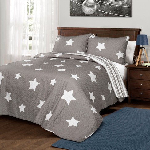 3pc Full Queen Star Quilt Sets Gray Lush Dcor Target