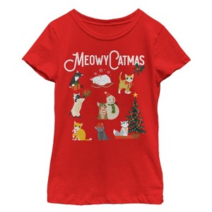 Girl's Lost Gods Christmas Cat Collage T-Shirt - 1 of 4