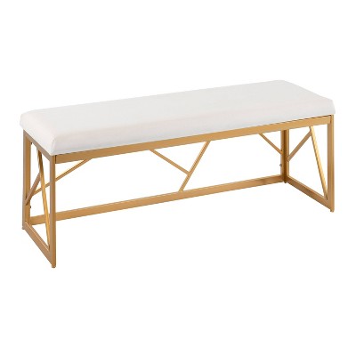 Folia 47" White Velvet and Gold Geometric Metal Bench